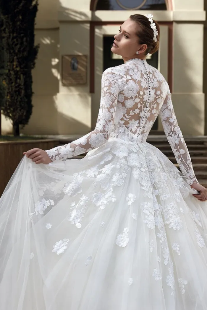 Floral Lace Long Sleeve Gown