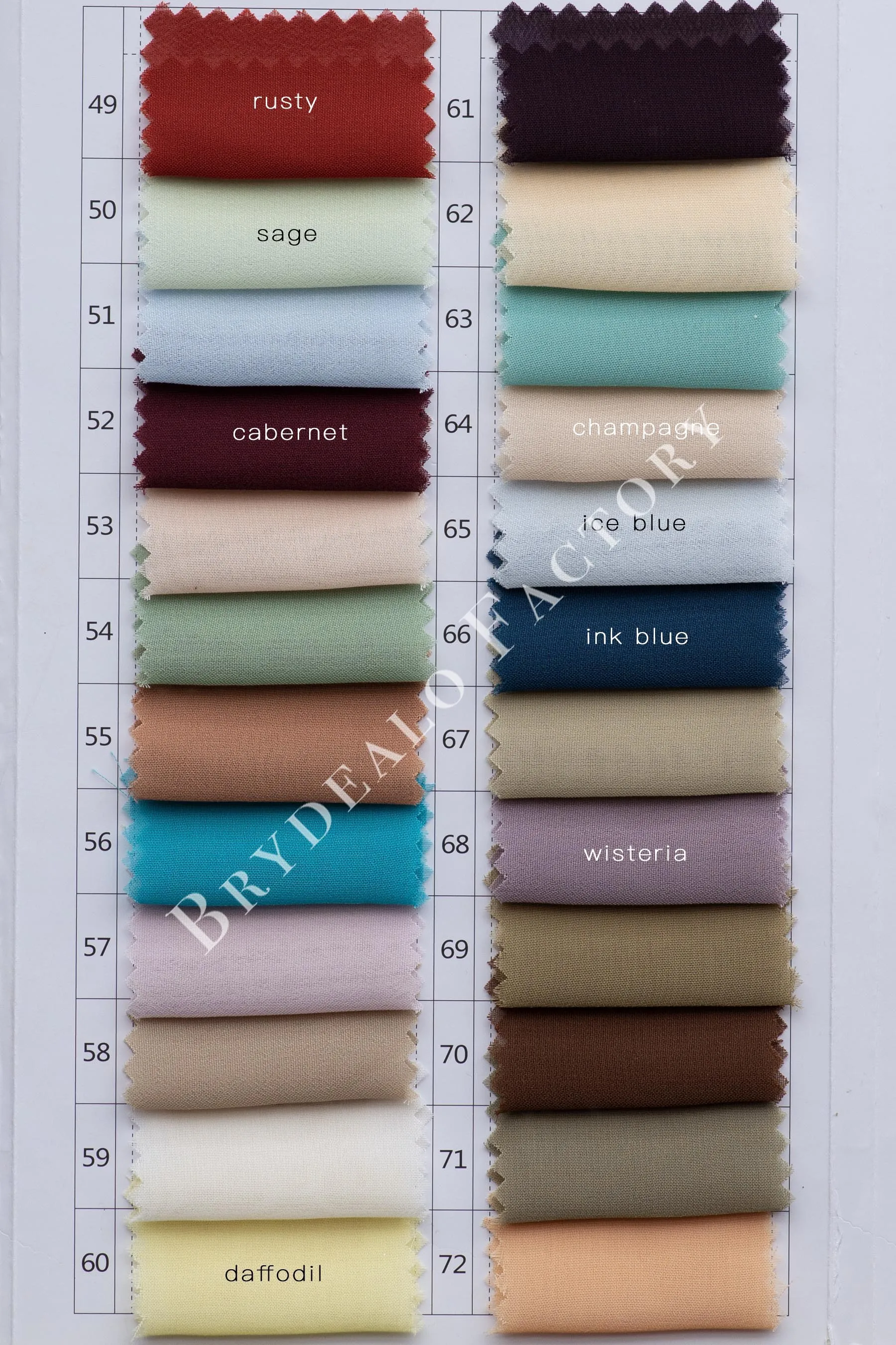 Flowy 100D Chiffon Fabric Color Chart | 160  Colors