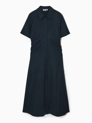 Gathered midi shirt dress