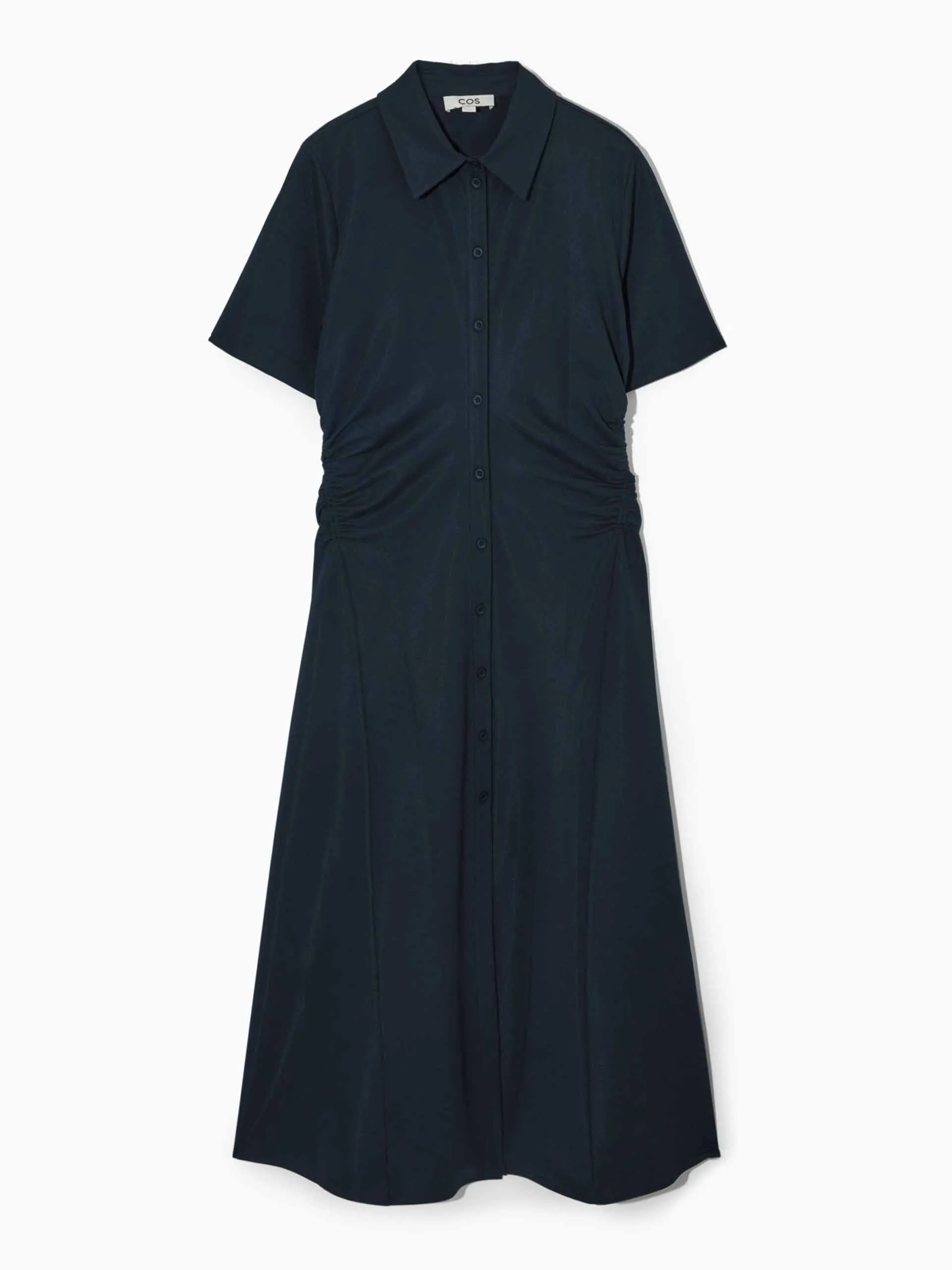 Gathered midi shirt dress