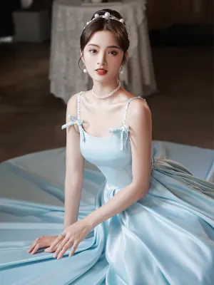 Girlary Women's Spaghetti Strap Evening Dress High Level Pearls Backless Quinceanera Gown Classic Slim Birthday Party Dresses