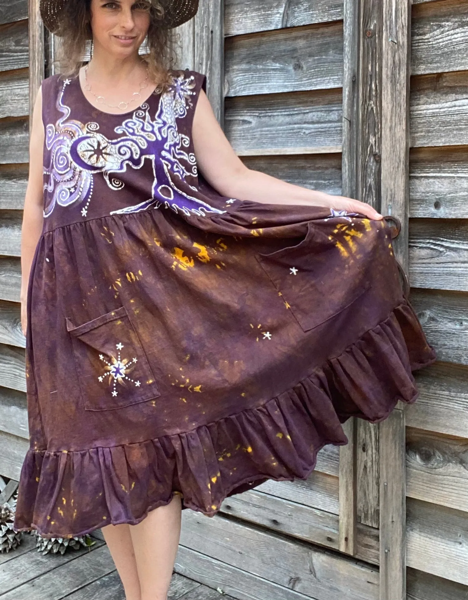 Golden Sun Purple Forest Farmer's Market Pocket Dress - Size 3X