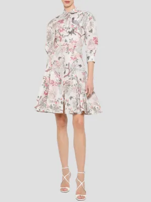 Half Sleeve Mini Shirtdress in Ecru Multi