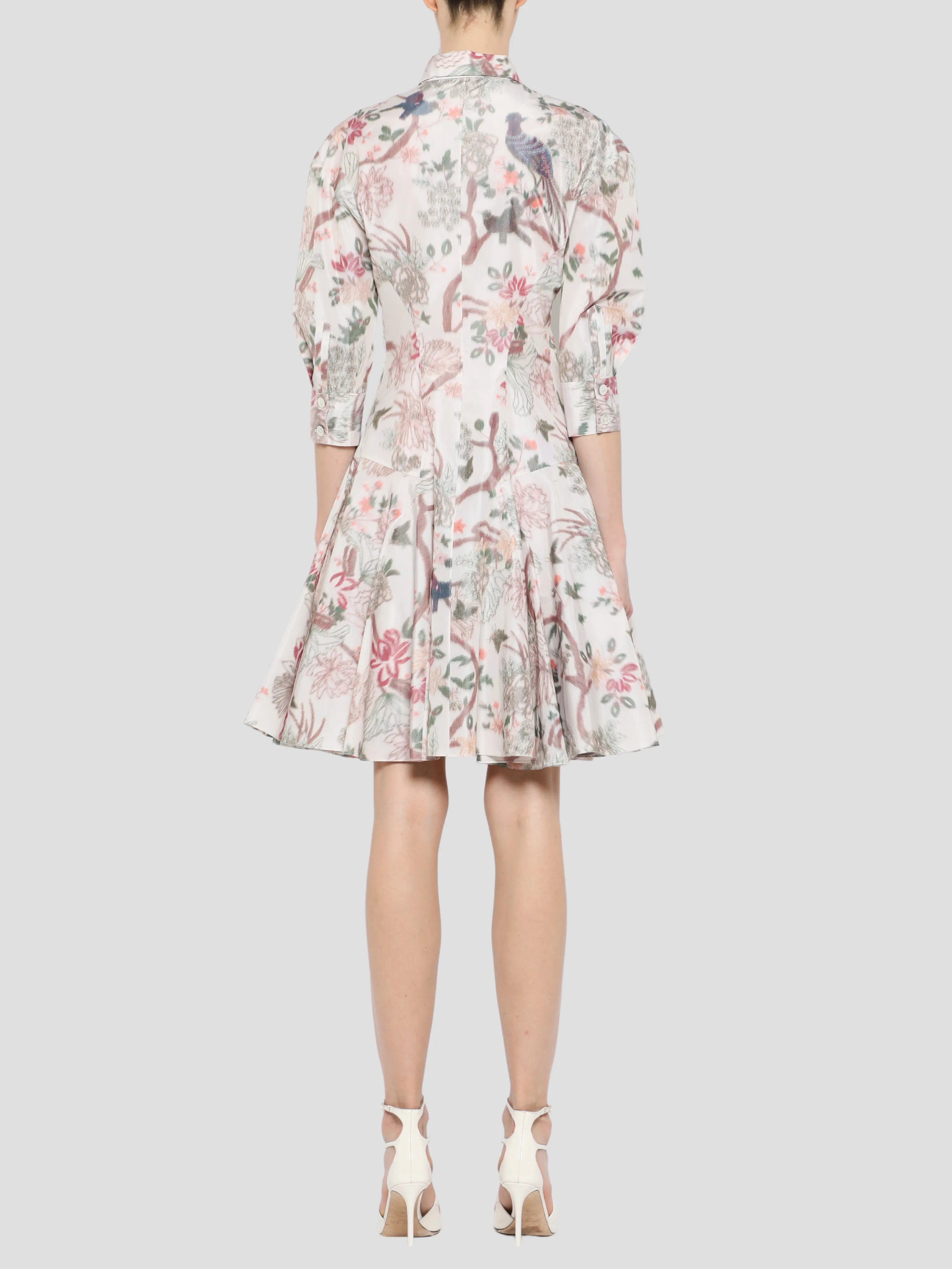 Half Sleeve Mini Shirtdress in Ecru Multi