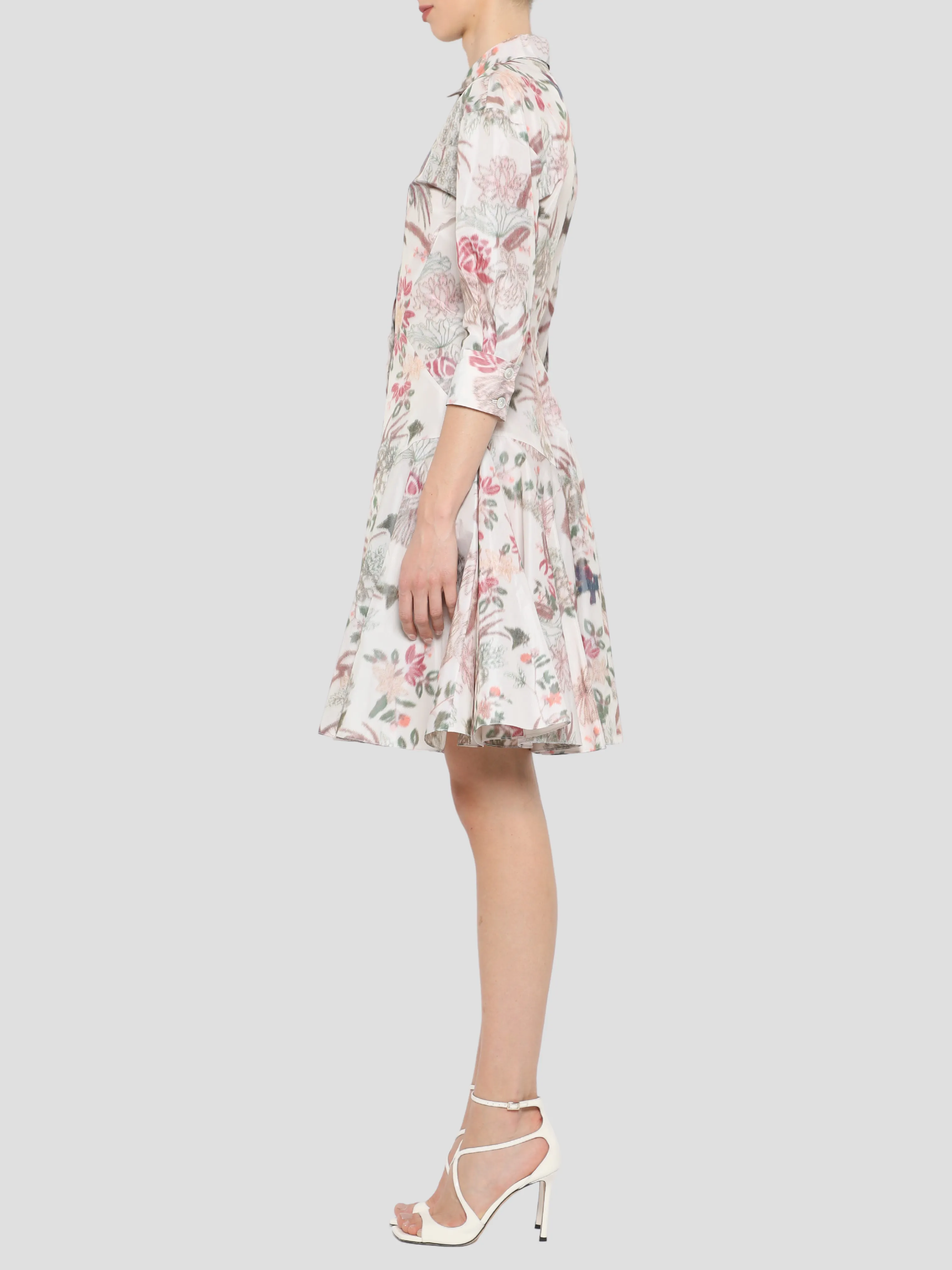 Half Sleeve Mini Shirtdress in Ecru Multi