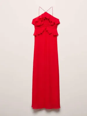 Halter-neck dress with ruffle detail