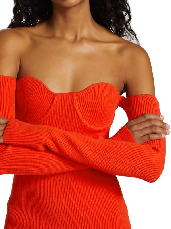Helmut Lang Long Sleeve Contour Mini Dress, Orange