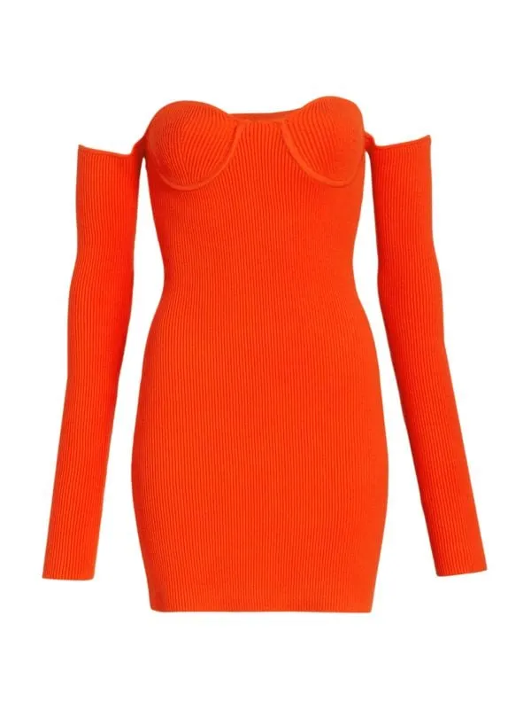 Helmut Lang Long Sleeve Contour Mini Dress, Orange