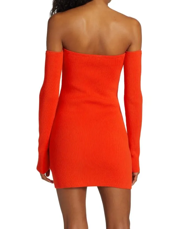 Helmut Lang Long Sleeve Contour Mini Dress, Orange