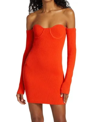 Helmut Lang Long Sleeve Contour Mini Dress, Orange