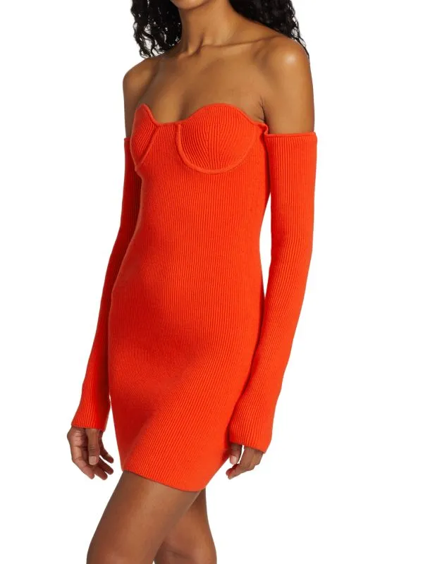 Helmut Lang Long Sleeve Contour Mini Dress, Orange