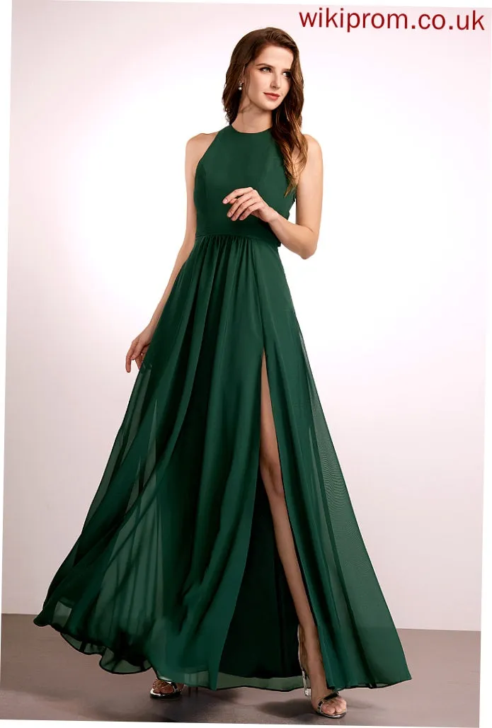 HighNeck Neckline Floor-Length Fabric Embellishment Length A-Line SplitFront Silhouette Noelle Bridesmaid Dresses