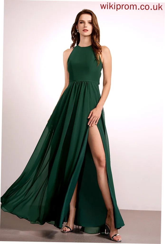 HighNeck Neckline Floor-Length Fabric Embellishment Length A-Line SplitFront Silhouette Noelle Bridesmaid Dresses