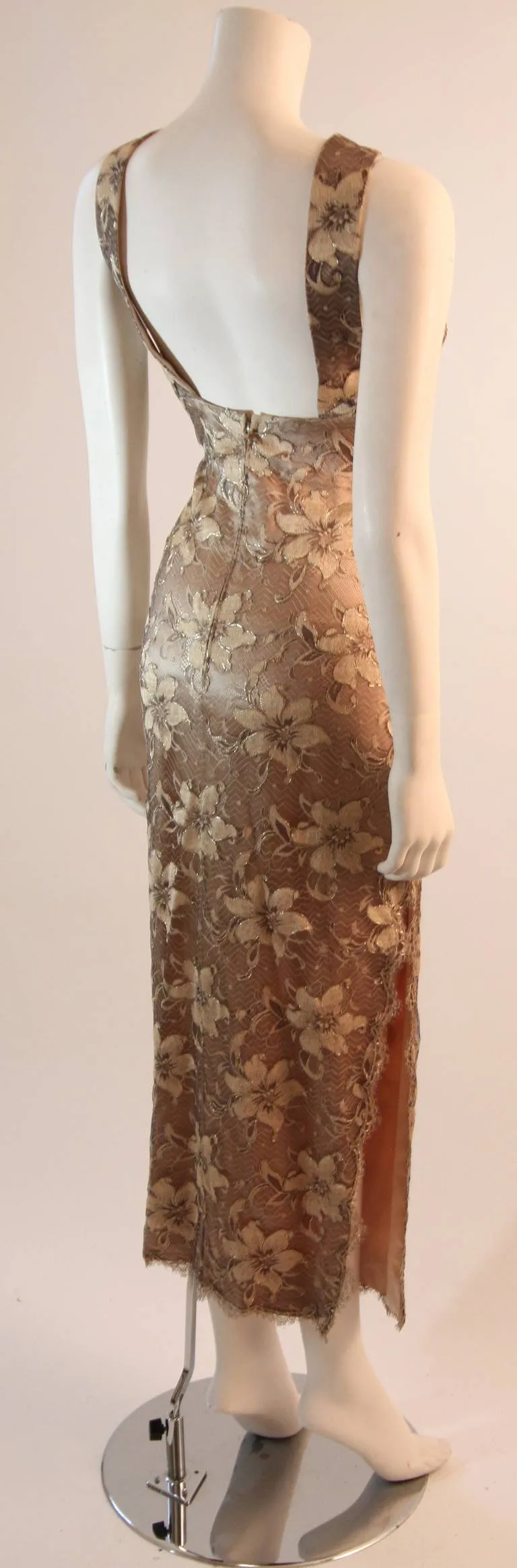 JAMES GALANOS Beautiful Silk and Lace Criss Cross Cocktail Gown