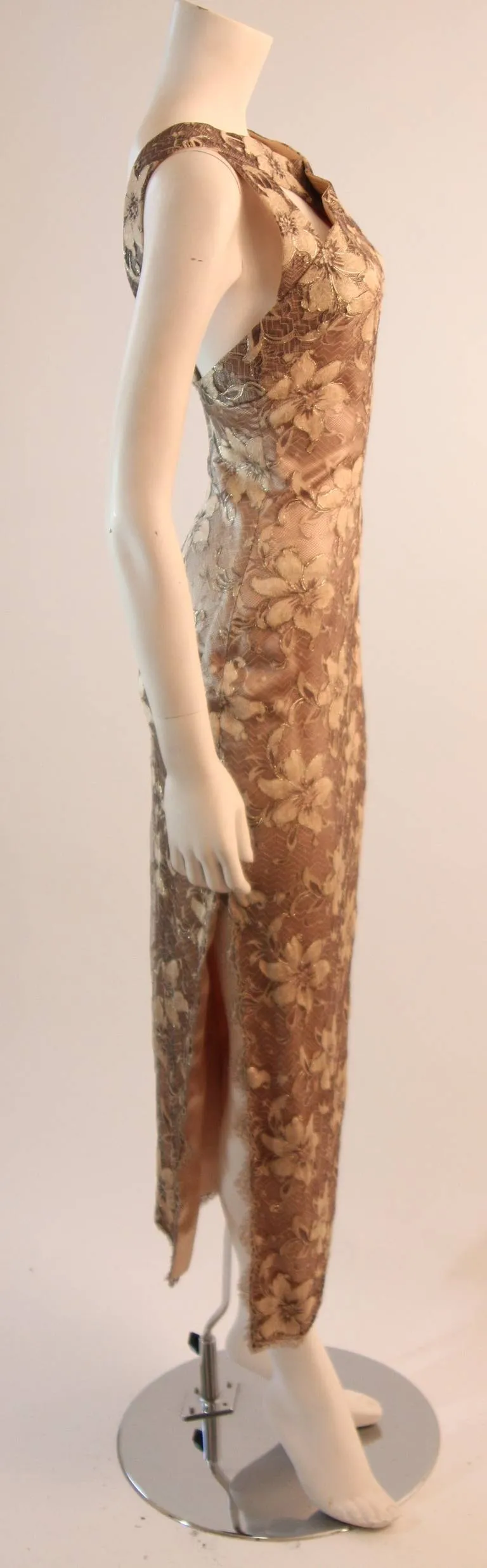 JAMES GALANOS Beautiful Silk and Lace Criss Cross Cocktail Gown