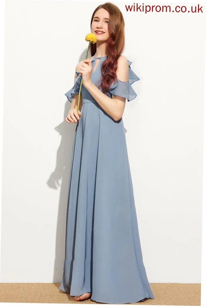 Junior Bridesmaid Dresses A-Line Bow(s) With Floor-Length Neck Cascading Chiffon Ruffles Scoop Shayla