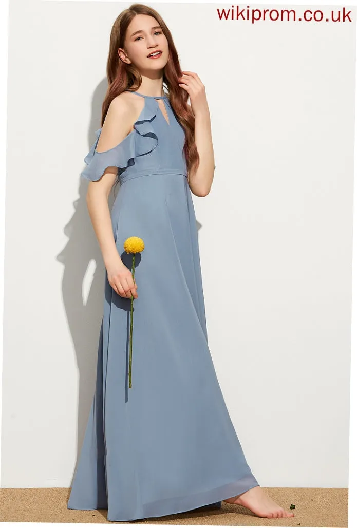 Junior Bridesmaid Dresses A-Line Bow(s) With Floor-Length Neck Cascading Chiffon Ruffles Scoop Shayla
