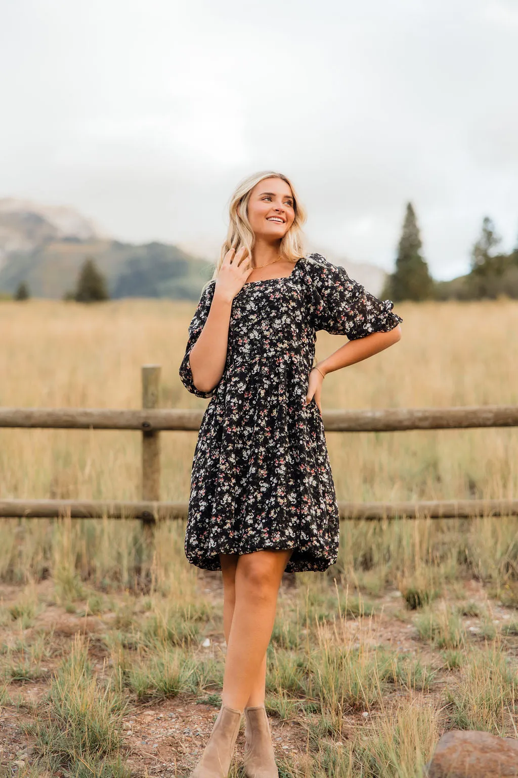 Kayla Dress-Black Floral