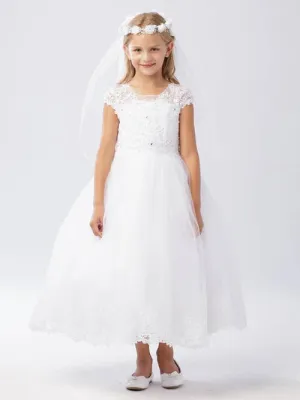 Lace Cap Sleeve Dress with Rhinestone Details