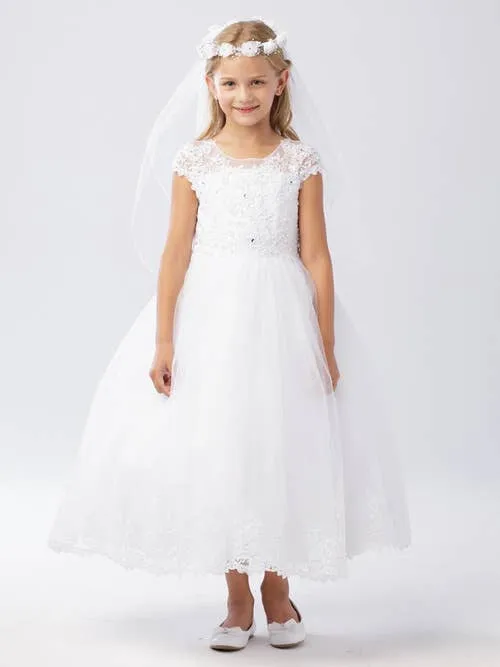Lace Cap Sleeve Dress with Rhinestone Details