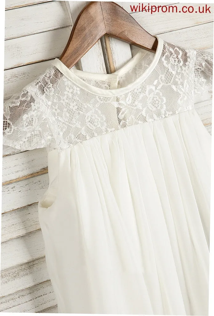 Lace/Flower(s) A-Line With Flower Dress - Tea-length Girl Madeline Neck Sleeveless Chiffon Flower Girl Dresses Scoop