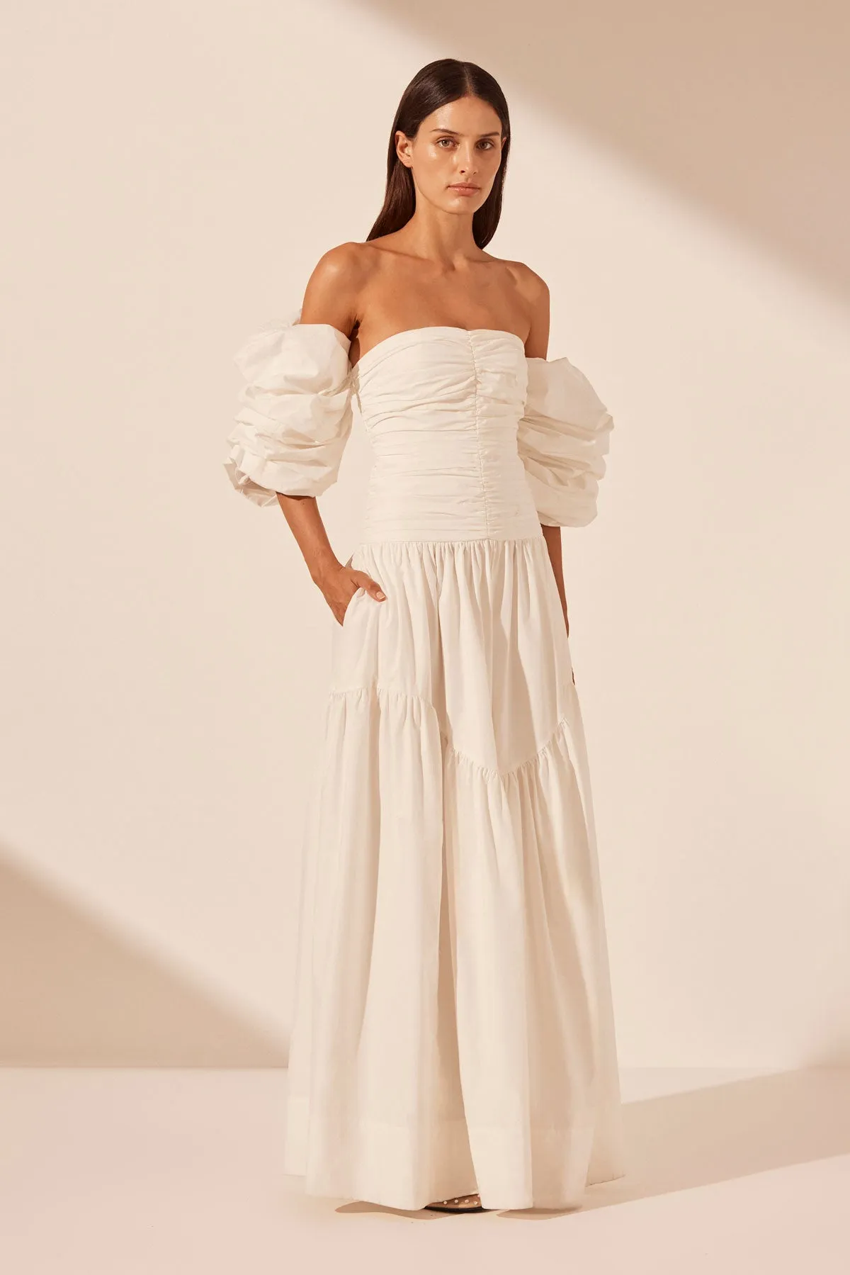 MAIORI CONTOUR RUCHED MAXI DRESS - IVORY