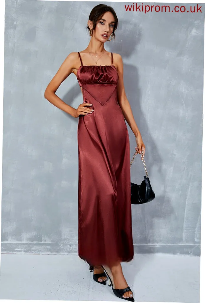 Midi Front Riya Sexy Club Dresses Split A-line Neck Sleeveless Dresses Square Satin