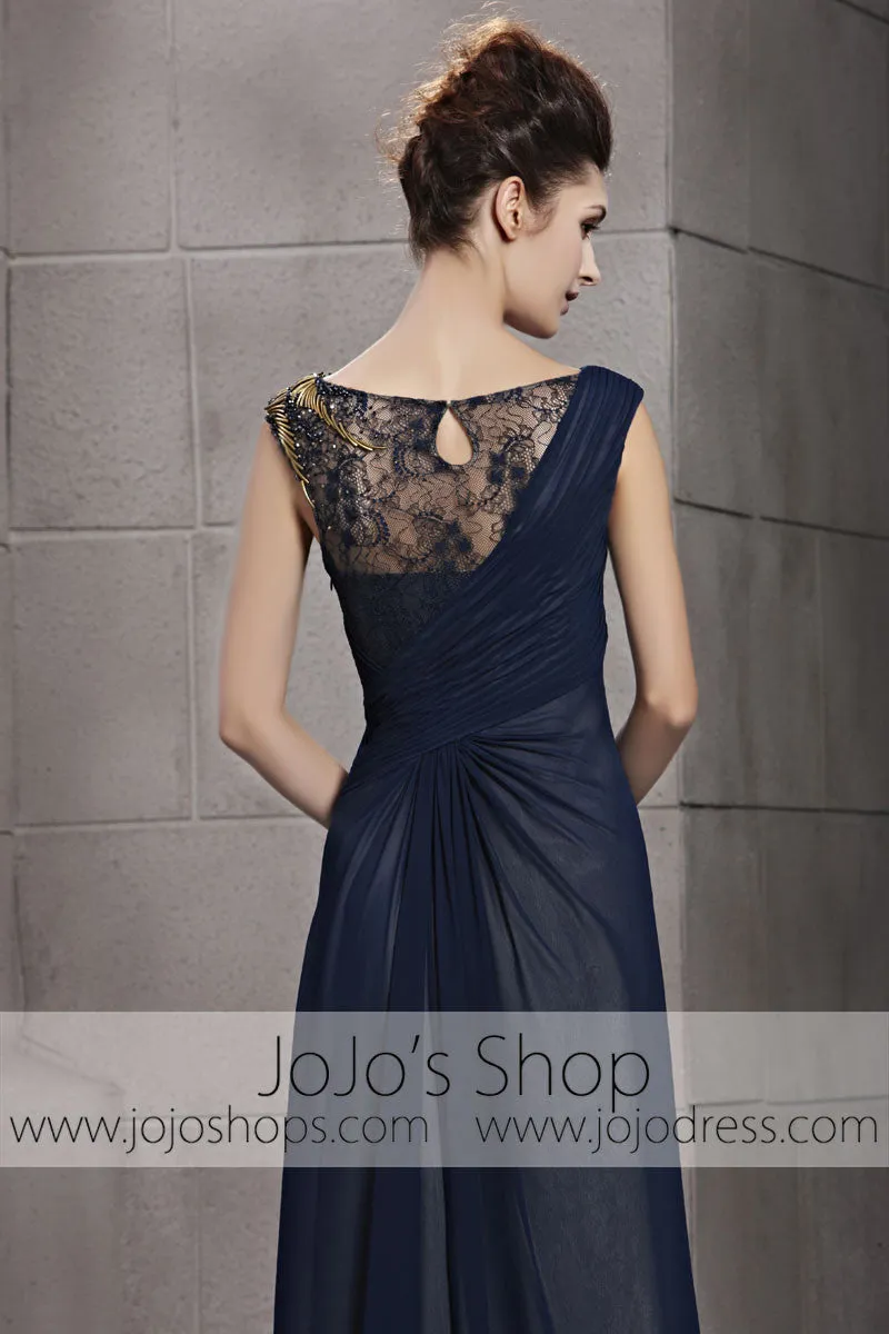 Navy Modest Sleeveless Formal Prom Military Ball Evening Cocktail Dress CX830106