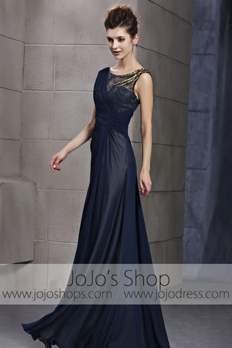 Navy Modest Sleeveless Formal Prom Military Ball Evening Cocktail Dress CX830106