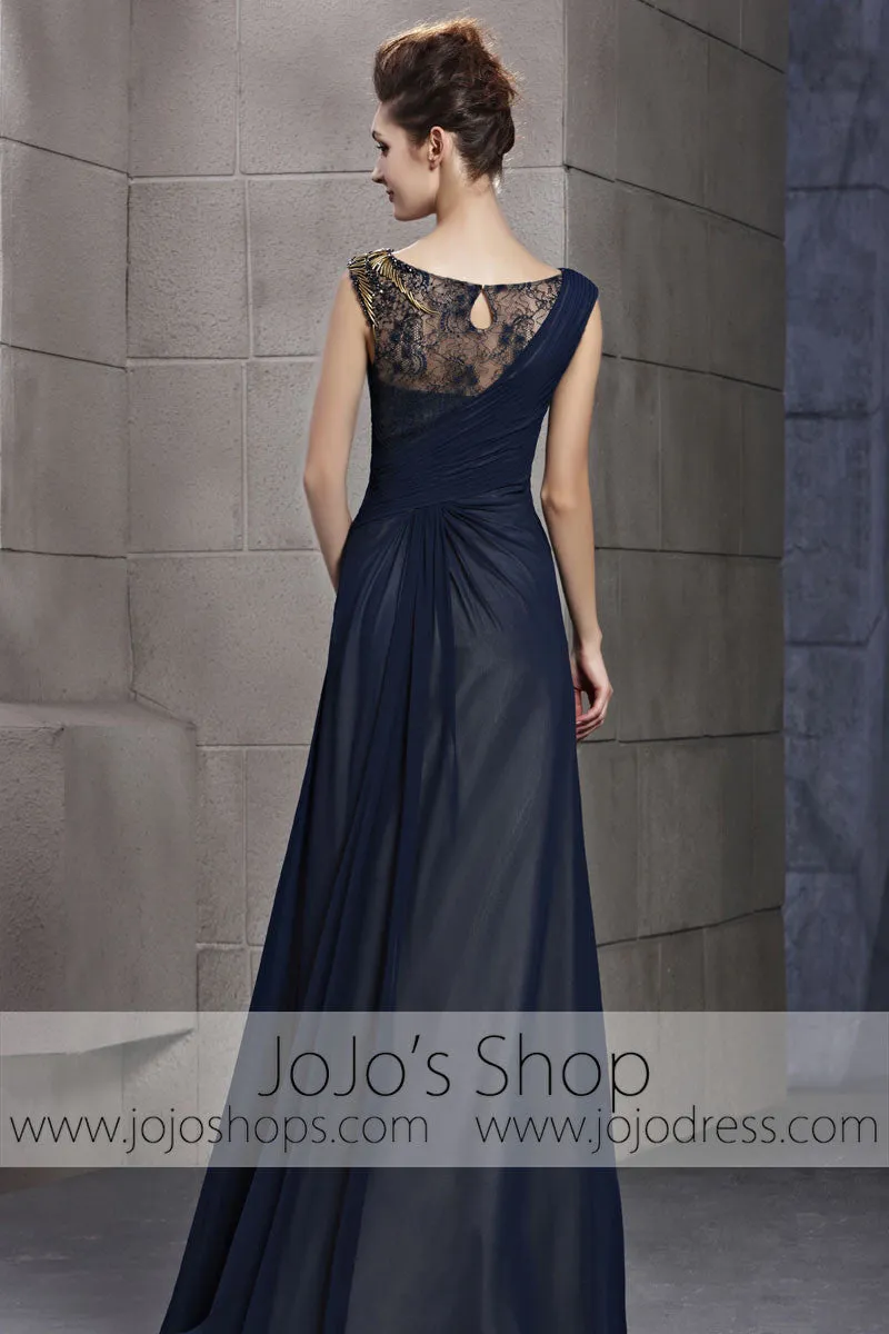 Navy Modest Sleeveless Formal Prom Military Ball Evening Cocktail Dress CX830106