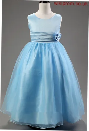 Neck Dress Cotton Flower Scoop Blends Ball-Gown/Princess Judith Flower(s) With Ankle-length Girl Sleeveless Flower Girl Dresses -