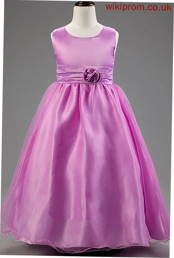 Neck Dress Cotton Flower Scoop Blends Ball-Gown/Princess Judith Flower(s) With Ankle-length Girl Sleeveless Flower Girl Dresses -