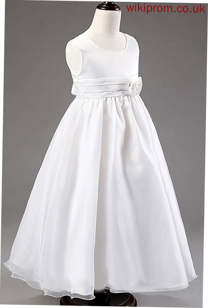 Neck Dress Cotton Flower Scoop Blends Ball-Gown/Princess Judith Flower(s) With Ankle-length Girl Sleeveless Flower Girl Dresses -