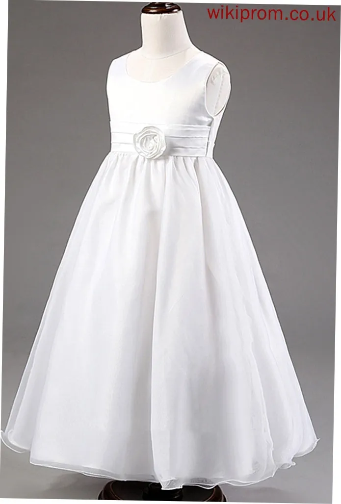 Neck Dress Cotton Flower Scoop Blends Ball-Gown/Princess Judith Flower(s) With Ankle-length Girl Sleeveless Flower Girl Dresses -