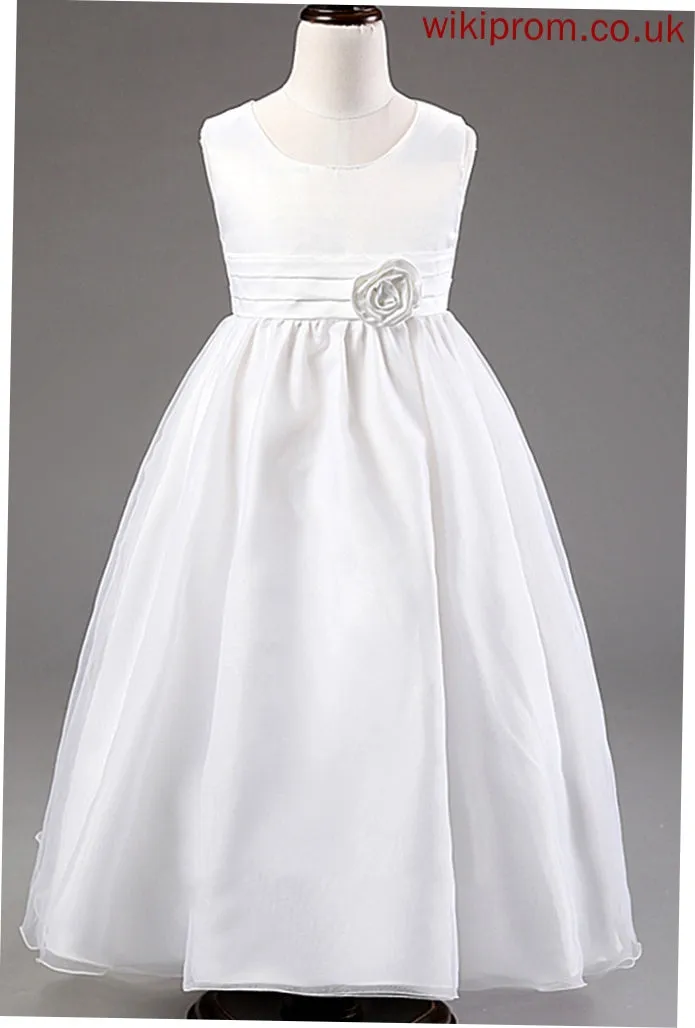 Neck Dress Cotton Flower Scoop Blends Ball-Gown/Princess Judith Flower(s) With Ankle-length Girl Sleeveless Flower Girl Dresses -