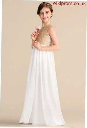Neck Junior Bridesmaid Dresses Chiffon A-Line Vanessa Sequined Floor-Length Scoop