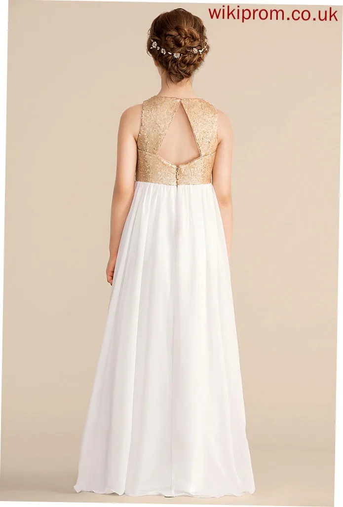 Neck Junior Bridesmaid Dresses Chiffon A-Line Vanessa Sequined Floor-Length Scoop
