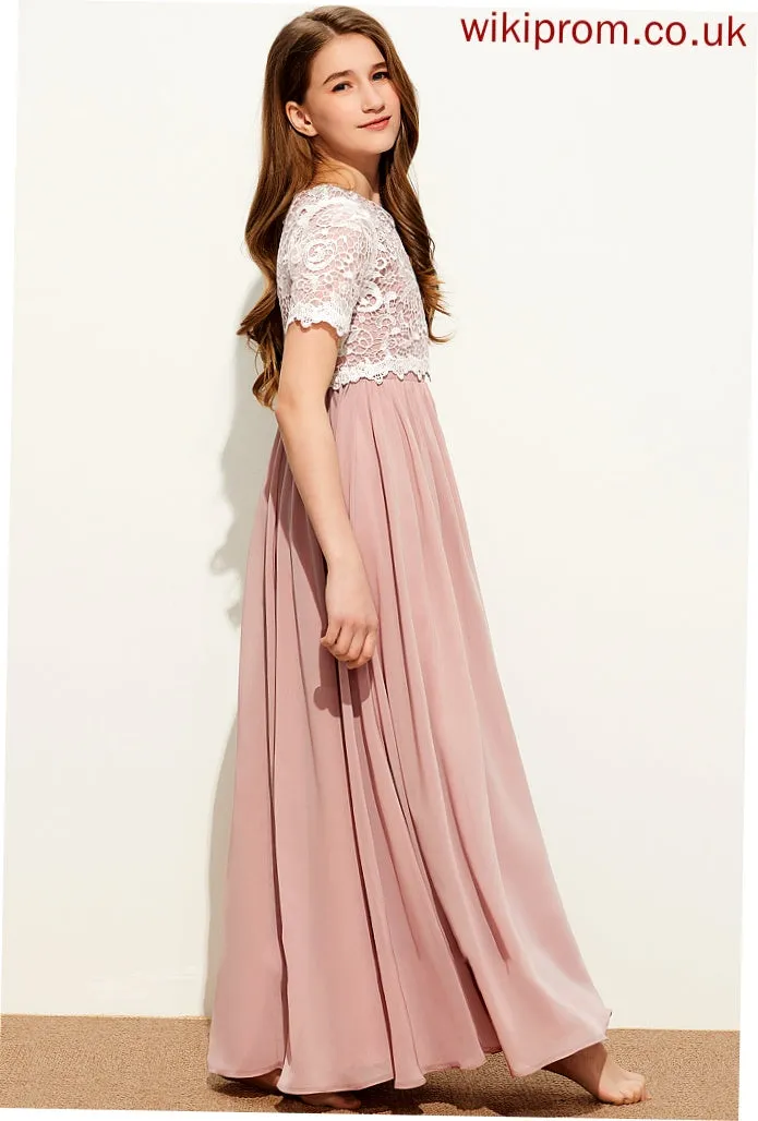Neck Lace Scoop Chiffon Floor-Length A-Line Junior Bridesmaid Dresses Evelyn