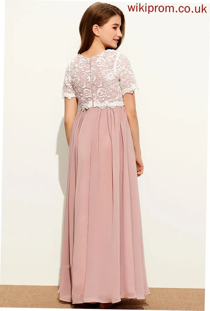 Neck Lace Scoop Chiffon Floor-Length A-Line Junior Bridesmaid Dresses Evelyn