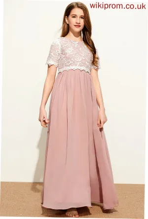 Neck Lace Scoop Chiffon Floor-Length A-Line Junior Bridesmaid Dresses Evelyn