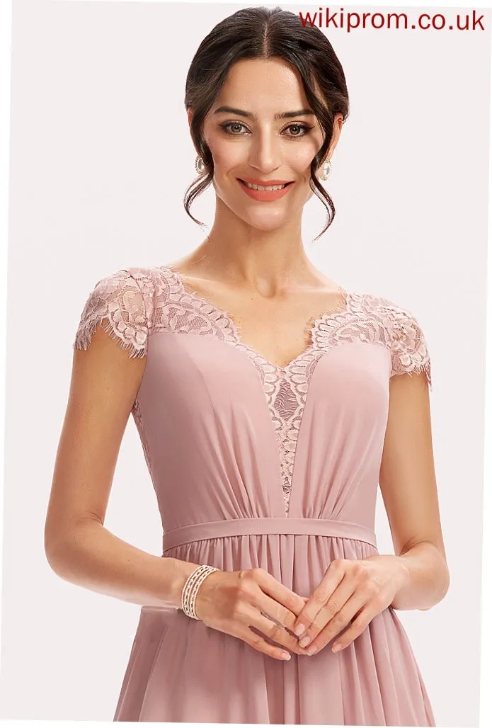 Neckline Embellishment Lace Fabric Length Silhouette Floor-Length A-Line V-neck Addisyn Bridesmaid Dresses