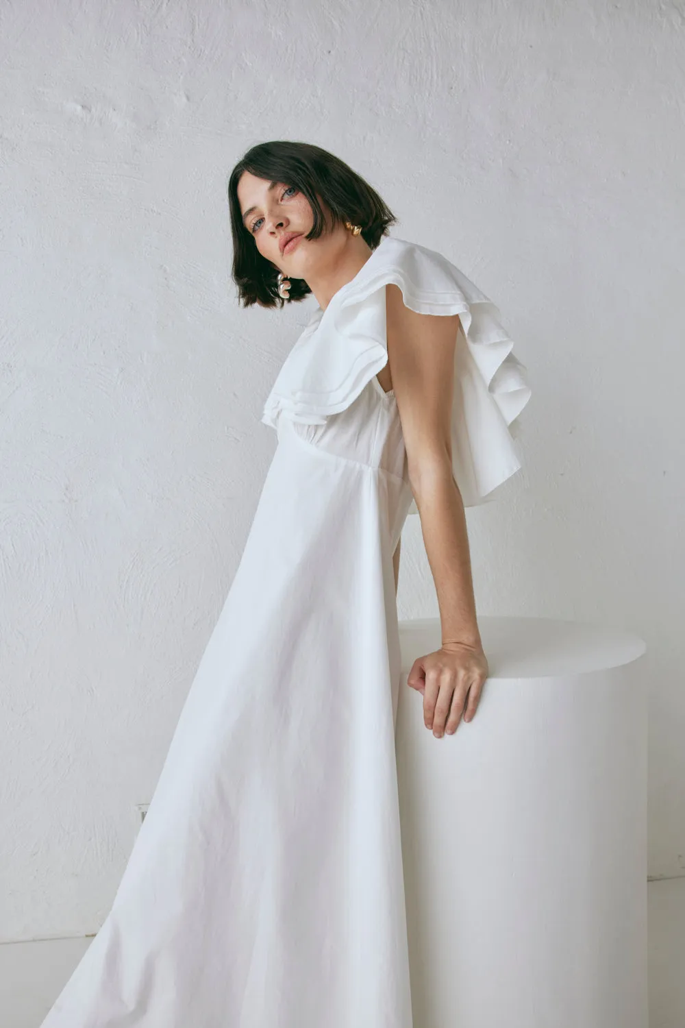 Party Nights Frill Midi Dress White