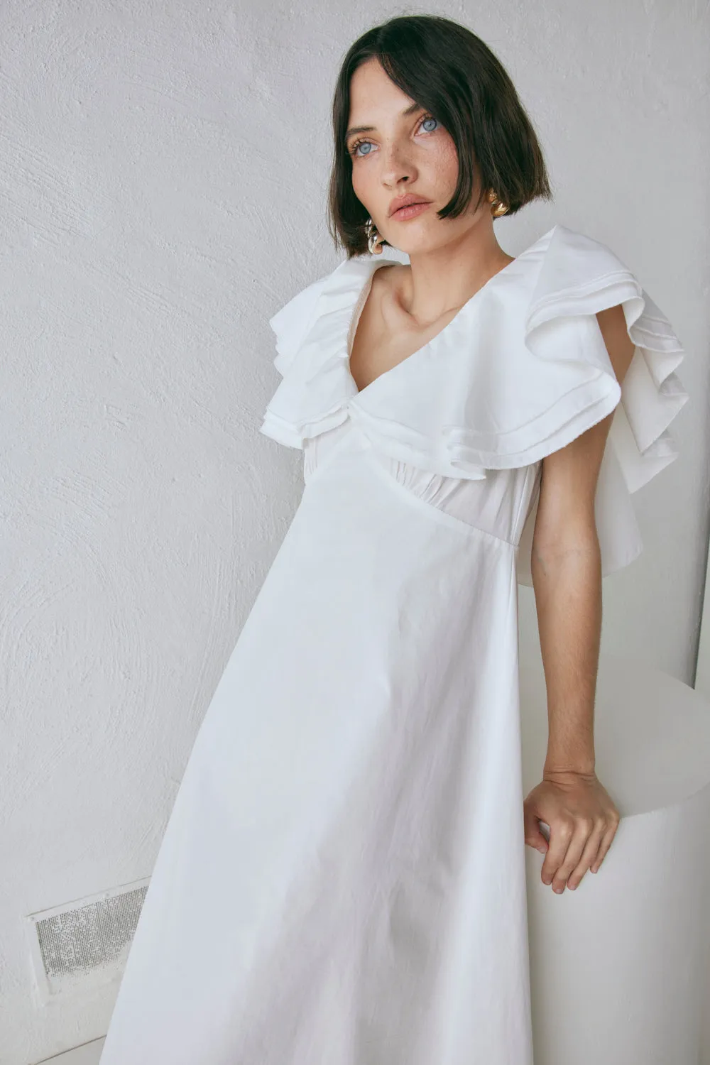 Party Nights Frill Midi Dress White