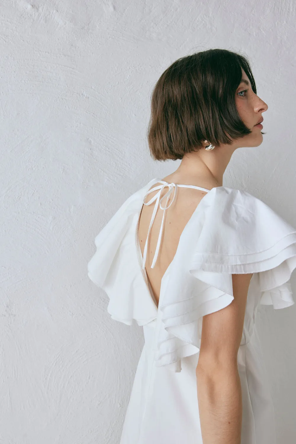 Party Nights Frill Midi Dress White