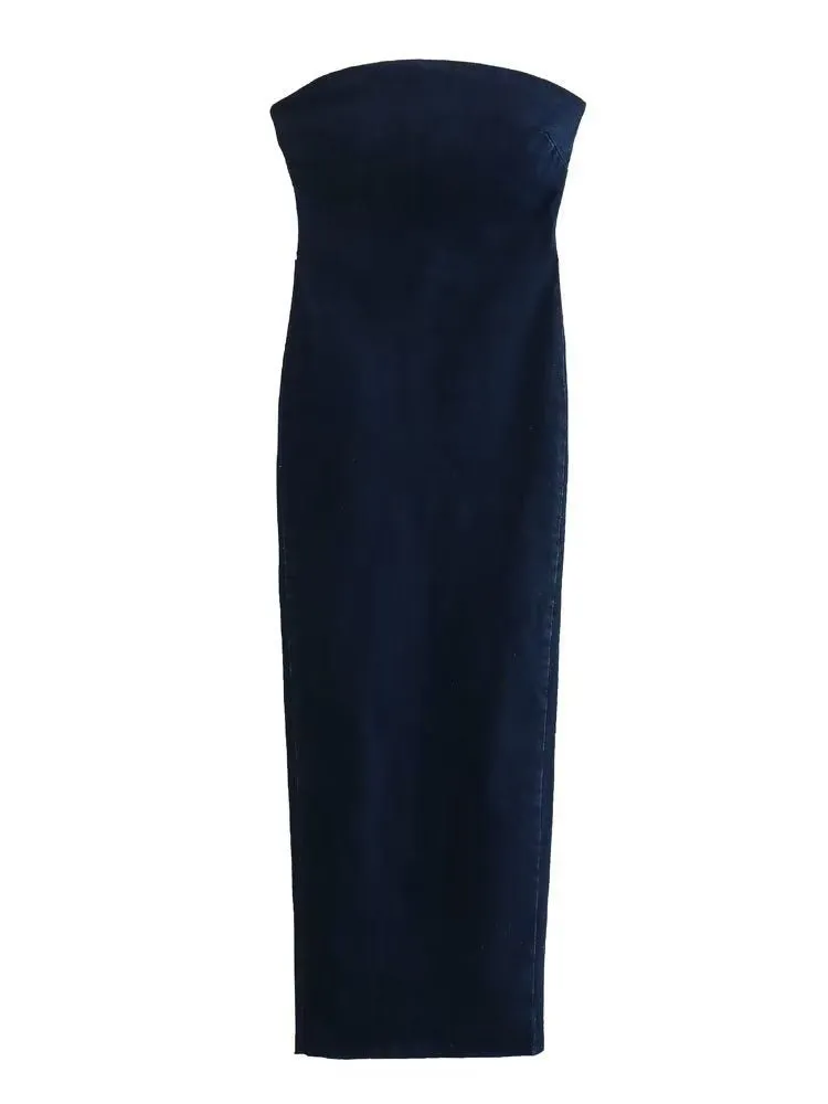 Pre Order:  Backless Strapless Denim Dress