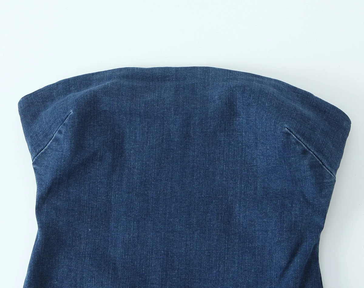 Pre Order:  Backless Strapless Denim Dress