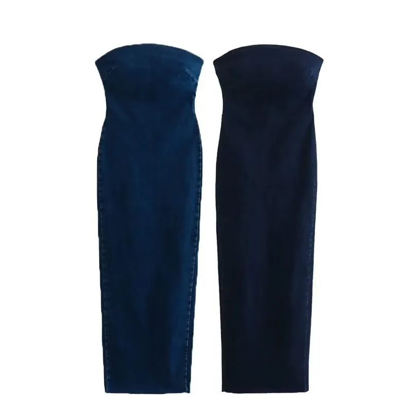 Pre Order:  Backless Strapless Denim Dress