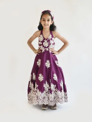 Pre Order:  Wine Embroidery One Piece Gown