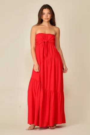 Red Strapless Maxi Dress