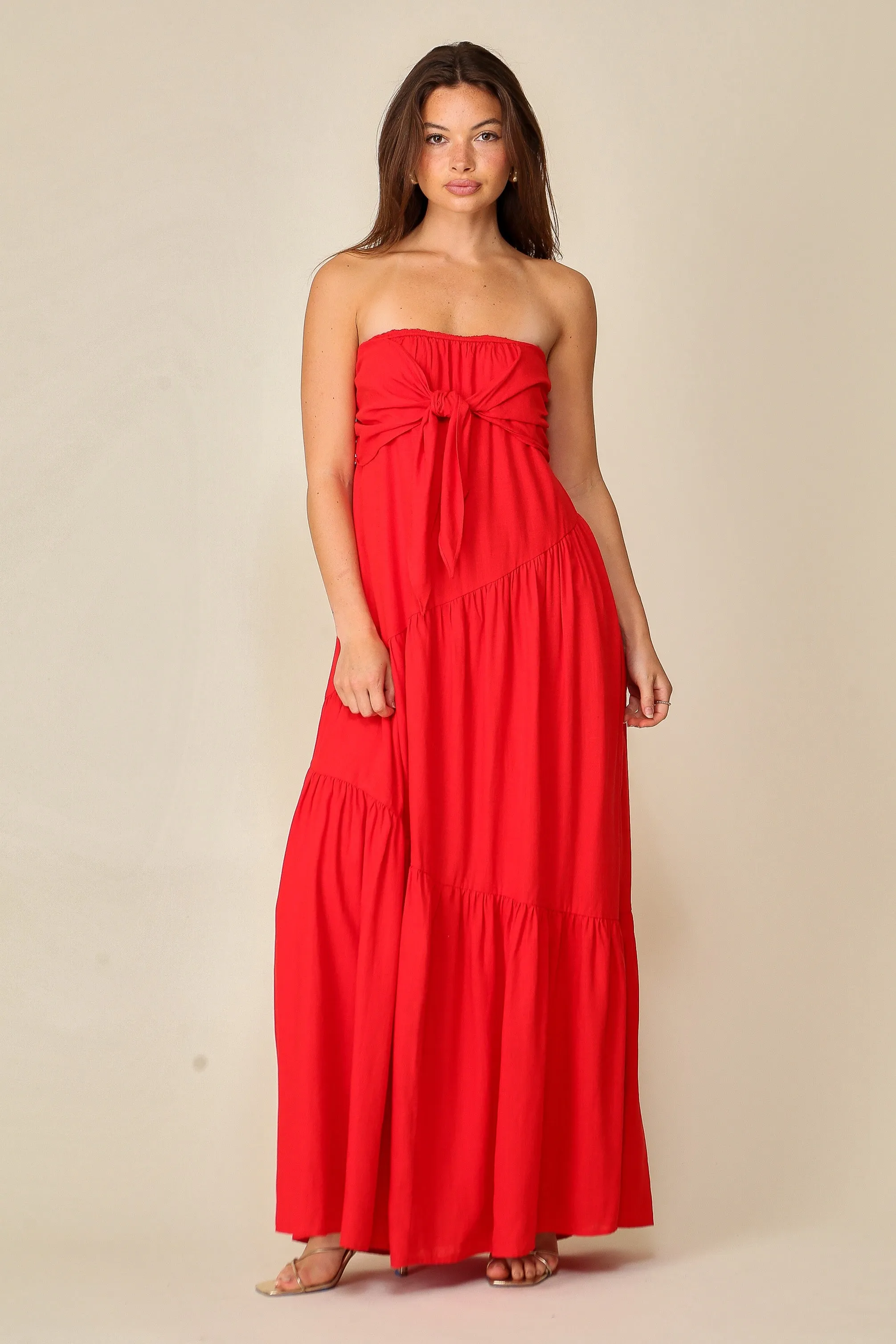 Red Strapless Maxi Dress